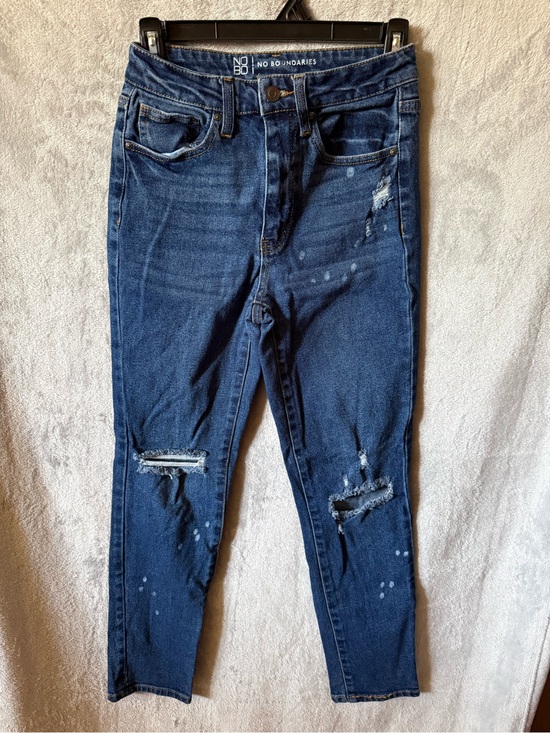 No Boundaries Denim - No Boundaries Women's Dark Blue Ripped Skinny Jeans